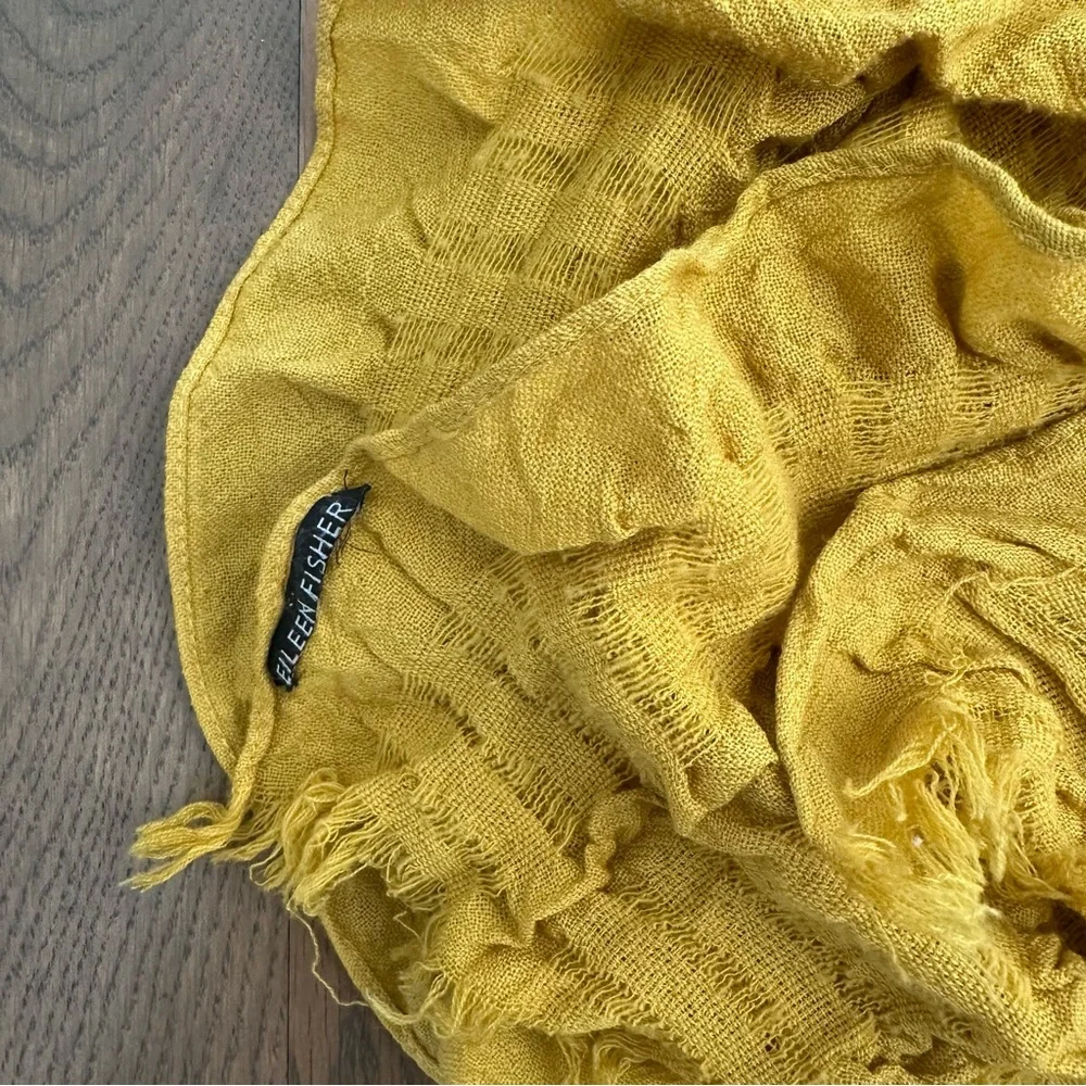 Eileen Fisher Gauze Stretch Wool Blend Ruffle Oblong Scarf Mustard Yellow 68